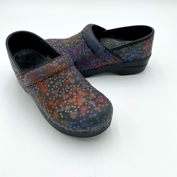 Dansko Leather Polka Dot Dewdrop Slip On Comfort Clogs Work Shoes Size 6.5-7 - Picture 1 of 9